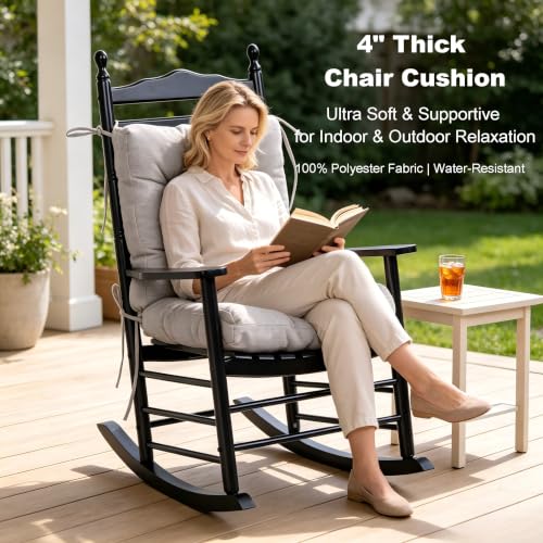 Image of QILLOWAY Outdoor Chair Cushion for Patio Furniture, Waterproof Patio Cushions Set of 4 with Ties, Fade Resistant Replacement Pads for Outdoor Rocking Chairs,Tan,Grey