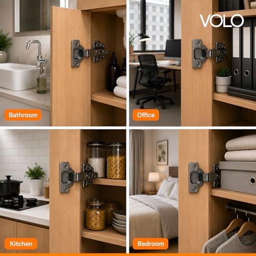 Image of VOLO Cabinet Hinges, Set of 1 (2 Pieces) for Furniture, Wardrobes, Doors, and Storage Units | (3D (Black) Soft Close (Mild Steel), 0 Crank | Full Overlay)
