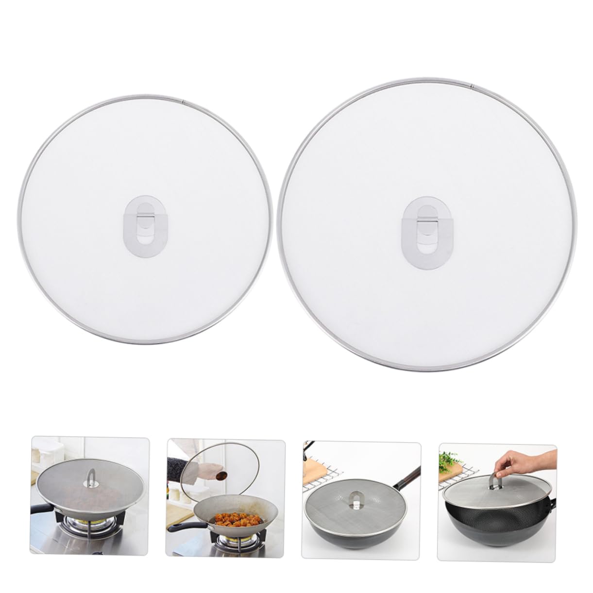 SOLUSTRE 2 Pcs Mesh Splatter Pot Cover Stainless Steel Lid for Frying Knob Kitchen Essential Convenient Storage