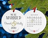 2021 First Christmas Married Calendar Ornament Personalized- Pink and Blue Flowers