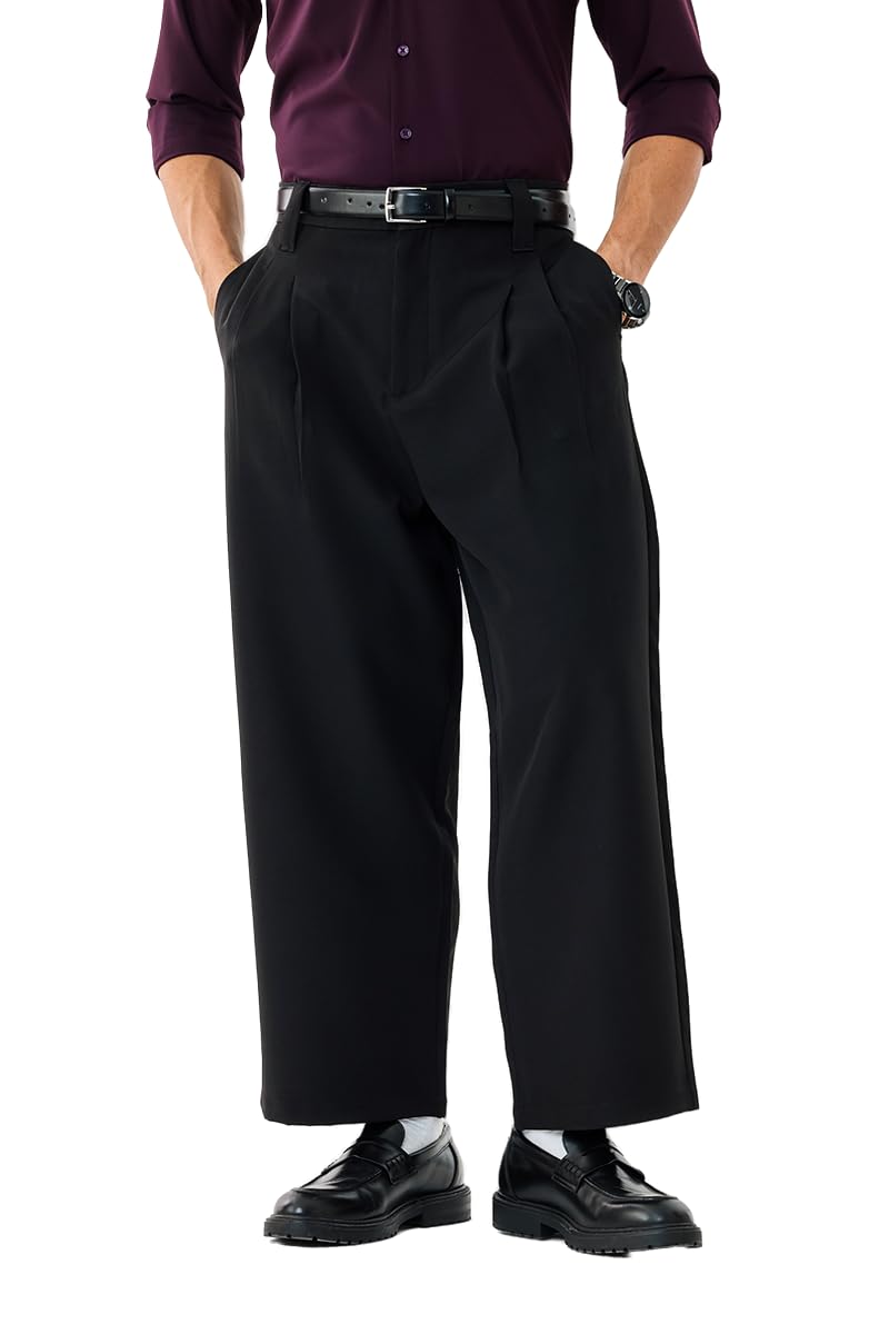 snitch Men Casual Trousers | Baggy Fit Wide-Leg Design with Pleated Front & Button Closure | Durable Polyester Blend & Medium-Stretch Fabric for Summer Wear-picture-28