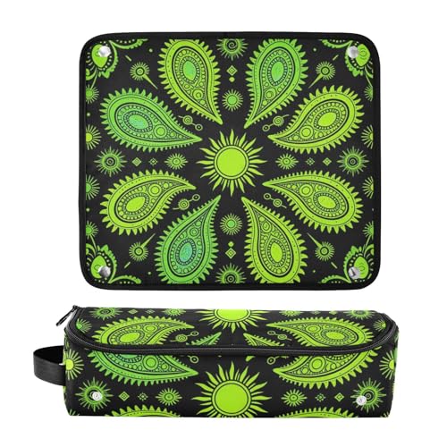 Organizador 2 en 1 para herramientas de cabello con tapete resistente al calor y removible impermeable para planchas y rizadores, negro con paisley verde miniatura 3