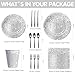 YJRJSC Silver Plates and Napkins Party Supplies - Decorations Tableware for Birthday Bridal Shower, Paper Plate, Napkin, Cup, Cutlery, Diamonds Glitter Table Decorations | Serve 24