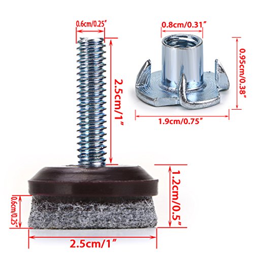 Ownmy High Density Felt Glide Pads Adjustable Furniture Levelers Chair Table Leg Levelers Floor Protector Pads With Metal T-Nuts - Adjustable Height 0.5" To 1" (Set Of 8) #TOP1