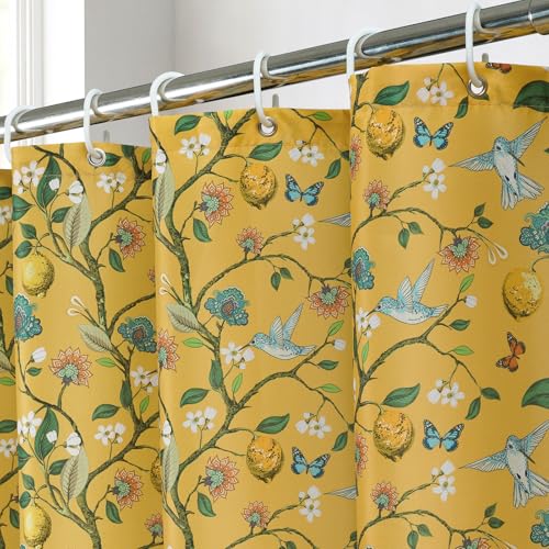Fammio Yellow Floral Bird Shower Curtain 36x72, Hummingbird and Lemon Botanical Fabric Bath Curtains, Lightweight Quick-Dry Bathroom Decor Set with Hooks by Fammio - Used condition - Image 6