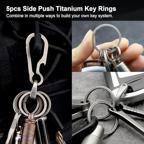 Image of Titanium Key Rings Heavy Duty Side Push Easy Split Key Chain Rings for Key Carabiner Keychain Rings