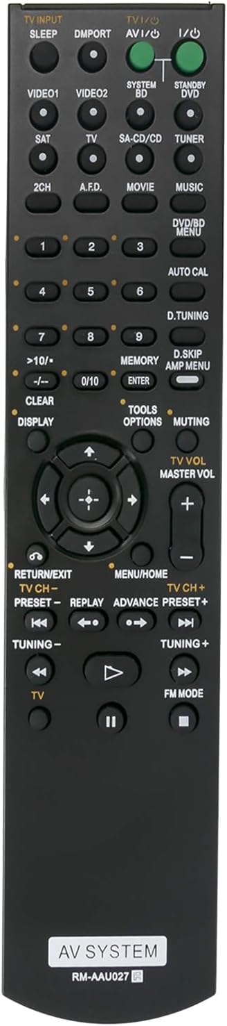 RM-AAU027 Replaced Remote fit for Sony Home Theatre System RM-AAU021 HTSS2300/C STRDG520 HT7200DH HT-DDW5500 STR-KM5500 TA-KMSW500 SS-MSP7500 SS-CNP7500 SS-SRP7500 SS-WP7500