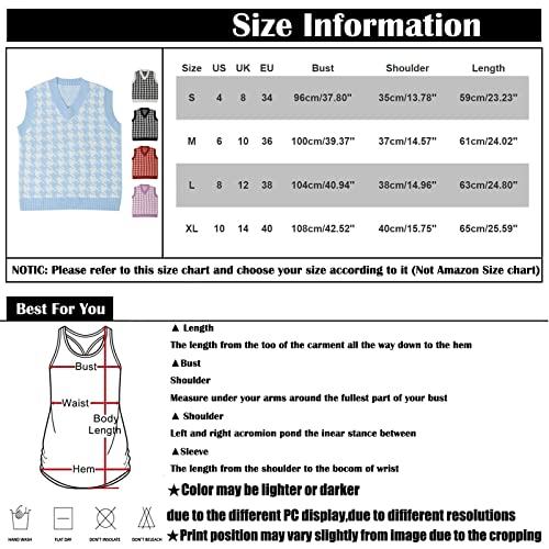 Zekpegan TRENDY TOPS Sweater Vest Women Plaid Knit Sleeveless V Neck Sweater Preppy Style Y2K Loose Fit Pullover Tank Tops 90S Oversized Houndstooth Knitwear Waistcoat thumb #6