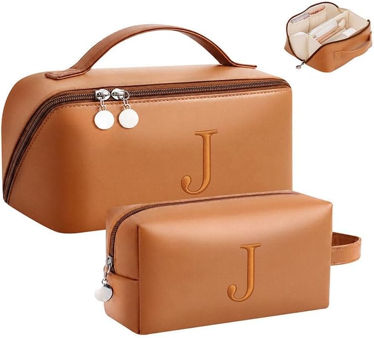 YOOLIFE Gifts for Women 2 PCS Cosmetic Bag for Travel Toiletry, Letter J