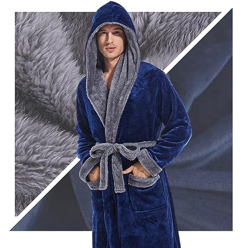 Inner Wish IW22G11078144 Mens Hooded Robe, Plush Long Bath Robes Cozy Warm Bathrobe Fuzzy Male Spa Robe thumb #5