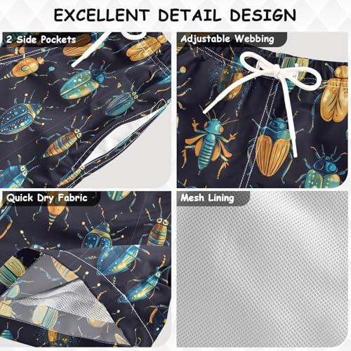 Pigsaly Boys Swim Trunks Dark Green Beetles Boys Board Shorts Swimsuit Swimwear Summer Bathing Suit 4T3