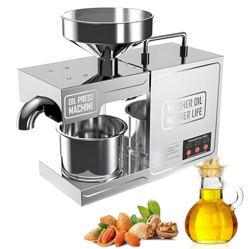 HuanSebesity Pressa Olio Elettrico Frantoio Olive Macchina per Spremere L'olio Temperatura Regolabile 0-300°C Automatica Frantoio Olio,estrattore di Olio ad Alto Contenuto di Acciaio