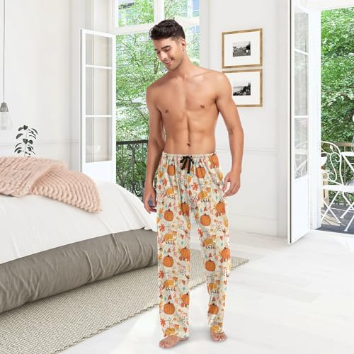 Autumn Pumpkin Acorn Fox Mens Pajama Pants Fall Maple Leaves Berry Lounge Bottoms Soft Sleep Pants L2