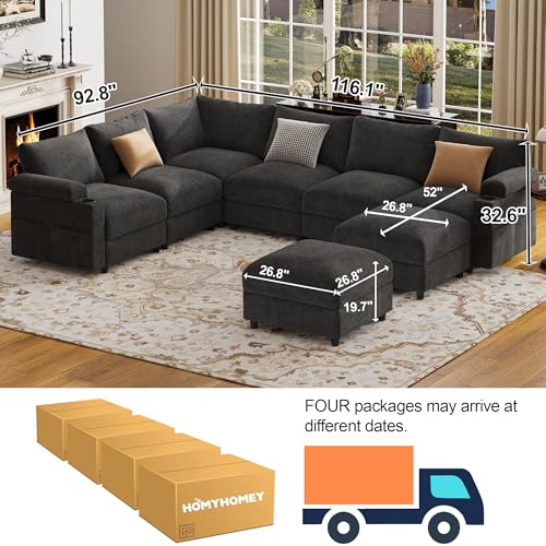 Image of Sectional Couches for Living Room FSC Certified Chenille Modular Couch Oversized Cloud U Shaped Convertible Sleeper Sofa Chaise Detachable Armrest Cushion (Chenille Green, U Shape 8 Seat)
