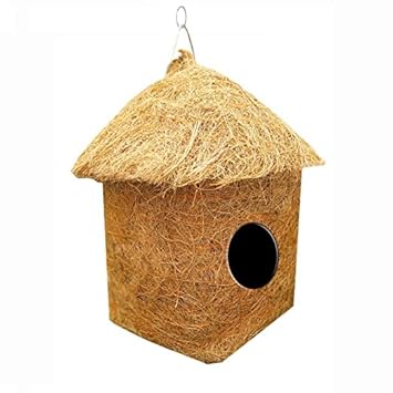 LIVEONCE Safest Organic Bird Nest Classic Hut Bird House Purely Handmade Nest for All Small Birds - (Medium)