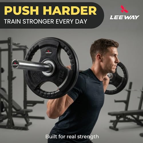 Image of LEEWAY Olympic Weight Plates (15 kg x 2) | 50mm Dia | Rubber Coated Metal Integrated Gym Plates for Barbell | Spare Weightlifting Plates for Home & Commercial Gym Use, Black (15kg Pair (15X2))