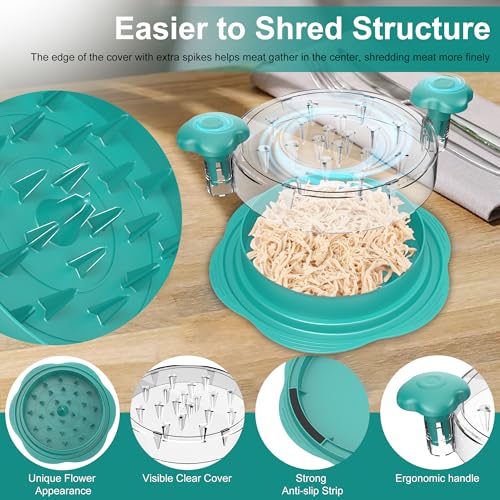 Image of SURETIVIAN Chicken Shredder Tool Twist Large Chicken Breast Shredder with Brush&Fork, Visible Meat Shredder Machine, Anti-Slip Strip, Ergonomic Handle, BPA Free, Pork Beef Chicken (Teal)
