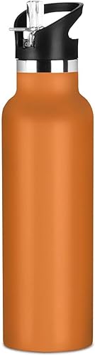 Botella de agua para niños con popote para la escuela, botella de agua deportiva a prueba de fugas para niños y niñas, 20 onzas, naranja quemado