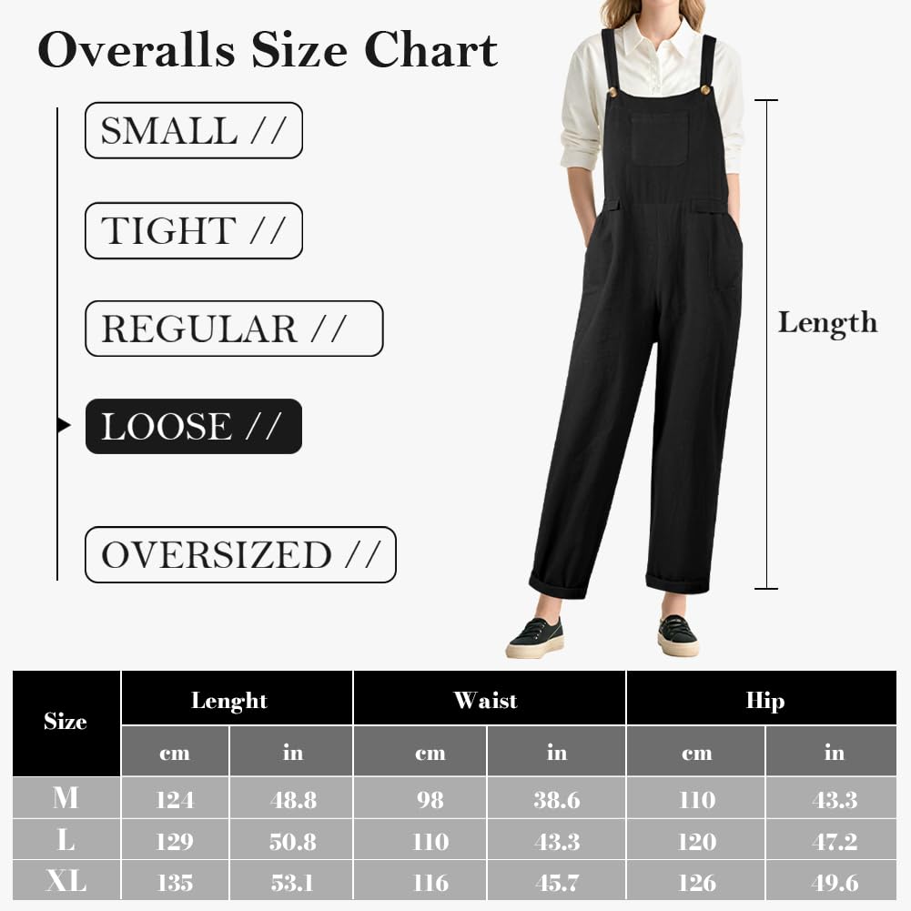 Jumpsuit da Donna, Salopette Tuta Jumpsuit con Tasca, Vestibilità Ampia Tuta in Cotone, Donne Casual Playsuit Pantaloni da Lavoro, Sciolto Pantaloni Pagliaccetto da Donna