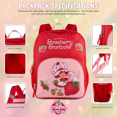 Image of AI ACCESSORY INNOVATIONS Strawberry Shortcake Backpack for Girls Bookbag featuring Strawberry Shortcake & Custard, 15 Inch School Bag, Pink