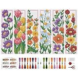 BEUNITONE 6 Set Floral Bookmark Cross Stitch Kits for Beginners with Instructions Floral Bookmarks Cross-Stitch Kit Stamped Embroidery Bookmark DIY Crafts Book Marker for Book Lovers 8''x2.4'' 11CT