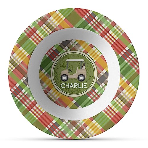 Personalized Golfer's Plaid Plastic Bowl - Microwave Safe - Composite Polymer