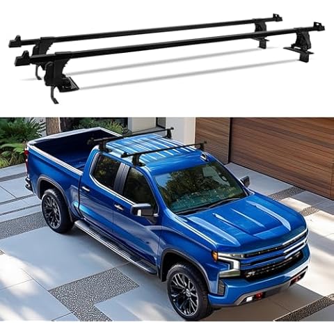 DREAMIZER Universal Roof Rack Cross Bars,Glossy Black 54" Cross Bars Roof Rack,Aluminum Crossbars Replacement for Chevy Silverado 1500 2500 3500 and More Cover