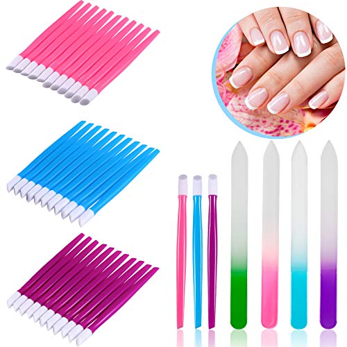 36 Pieces Plastic Nail Cuticle Pusher Rubber Tipped Nail Cleaner, 4 Pieces Crystal Glass Nail Files Buffer Nail Tools
