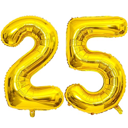 Image of 40 Inch Gold 25 Number Balloons Giant Jumbo Huge 25 or 52 Foil Mylar Helium Number Digital Balloons Gold Birthday Mylar Digital Balloons 25 Birthday Party 25th Anniversary Events Party Decorations