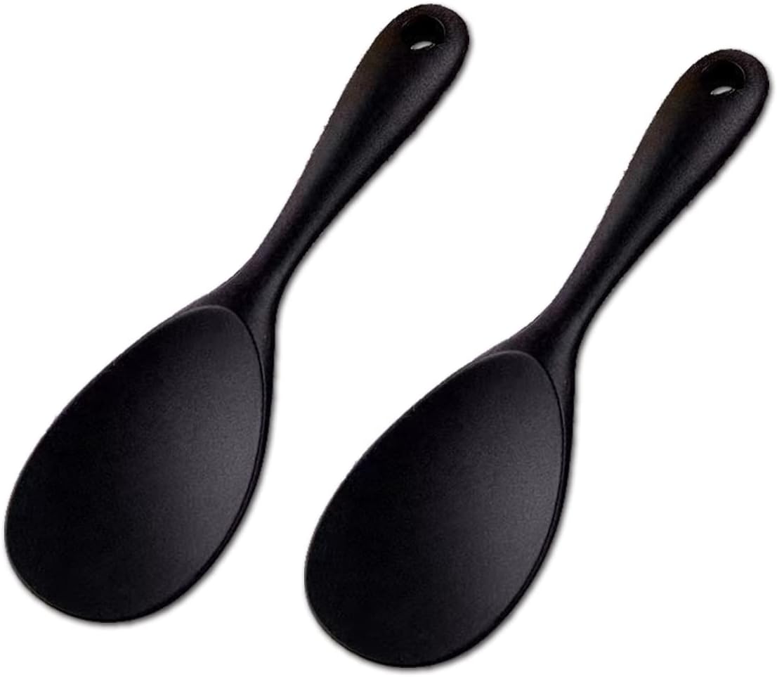 Silicone Rice Paddle Spoon – 2 Pcs Flexible Nonstick Silicone Serve Turner Heat-Resistant Kitchen Gadget for Rice Cooker (Black) Silicone Rice Paddle Spoon – 2 Pcs Flexible Nonstick Silicone Serve Turner Heat-Resistant Kitchen Gadget for Rice Cooker (Black)