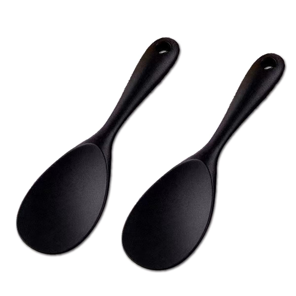 Silicone Rice Paddle Spoon - 2 Pcs Flexible Nonstick Silicone Serve Turner Heat-Resistant Kitchen Gadget for Rice Cooker (Black)