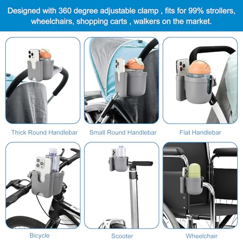 Accmor Stroller Cup Holder with Phone Holder, Bike Cup Holder, Universal Cup Holder for Uppababy Nuna Doona Strollers, 2-in-1 Cup Holder for Walker, Wheelchair, Scooter - 8