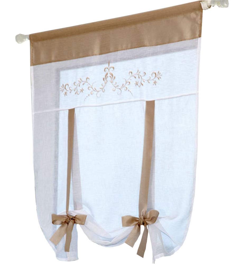 ZebraSmile Adorable Bowknot Ribbon Tie Up Roman Curtain Lifable Voile Rod Pocket Curtain Balloon Curtain Semi Sheer Kitchen Balloon Window Curtain, 24 x 47.5 Inch, Sand