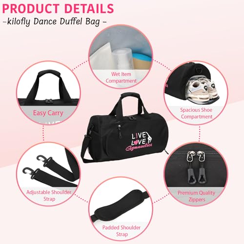 kilofly Girl's Ballet Dance Sports Gymnastics Gym Duffel Bag Travel Carry On4