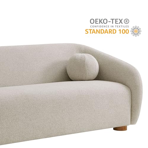 Image of Modway Holland 85 Inch Minimalist Curved Back Sofa in Dove Gray - Chenille Fabric Sofa with Ball Throw Pillows and Wood Feet - Modern 3-Seater Couch for Living Room