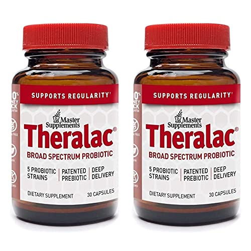 Master Supplements Theralac - 30 Capsules, Pack of 2 - Multi-Strain Probiotic for Optimal Gut Health + Gas & Bloating Relief - Gluten Free - 60 Servings