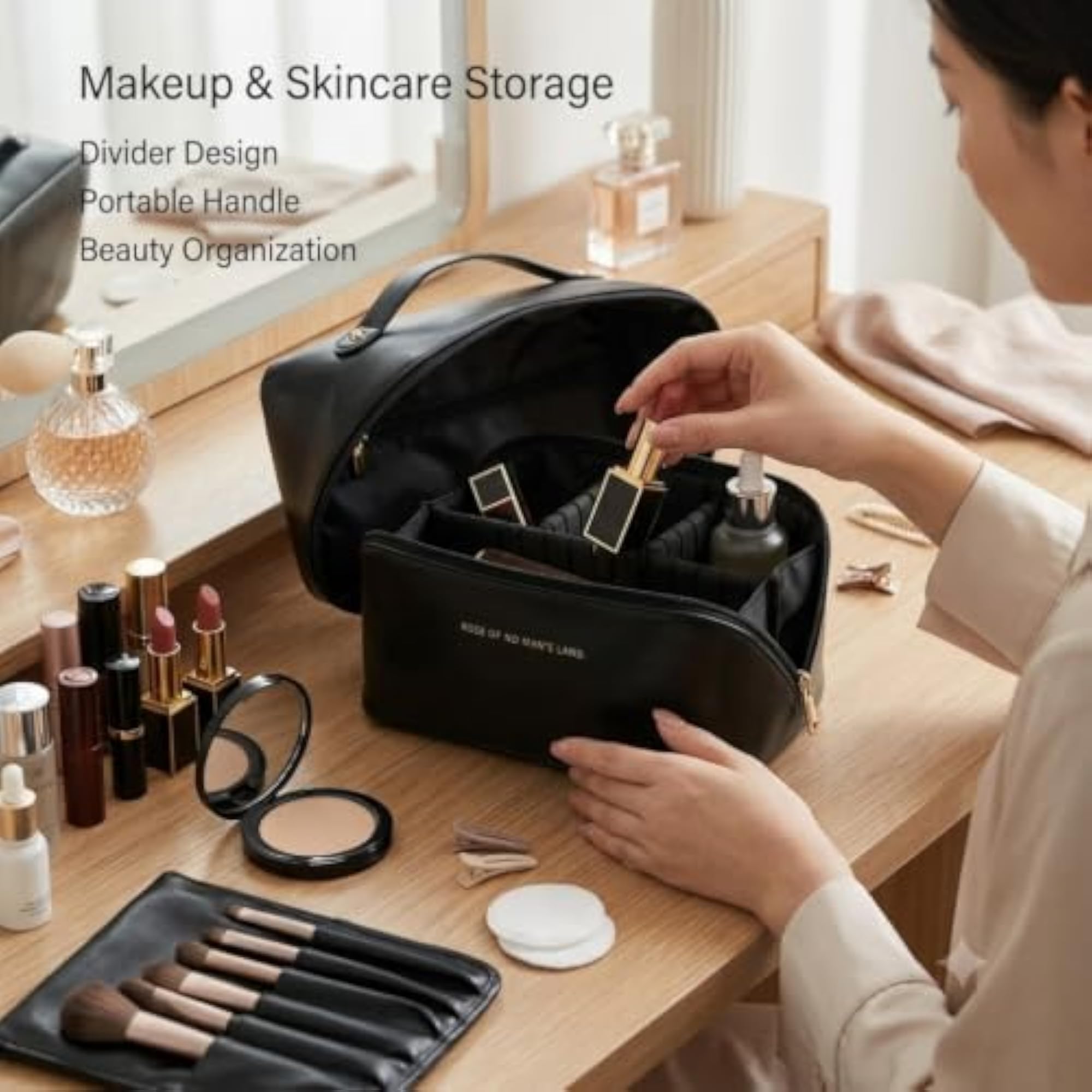 Portable Waterproof PU Leather Makeup Bag with Divider