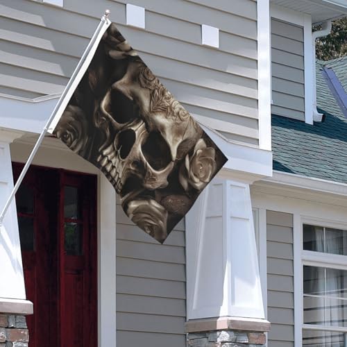 Drapeau extérieur résistant au vent motif tête de mort rose double face