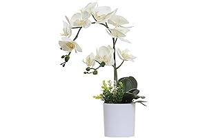 Omygarden White Orchid Artificial Flowers in Pot: Lifelike Home Decor