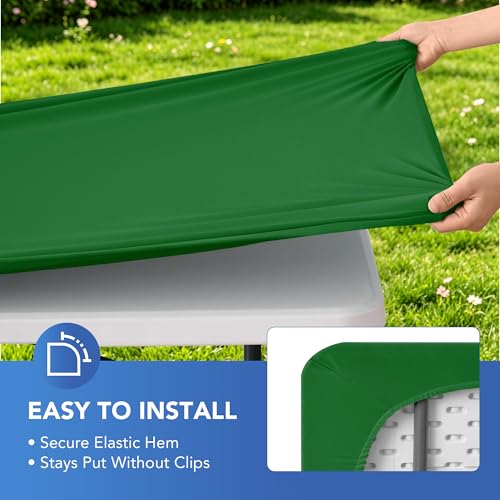 Enjoyidea Fitted Tablecloth for 6 Foot Rectangle Tables-6 Pack Green Elastic Outdoor Picnic Table Cover-Spandex Stretch Christmas Table Cloths 6 ft for Camping Dining Room Patio Kitchen Banquet Party by Enjoyidea - Used condition - Image 4