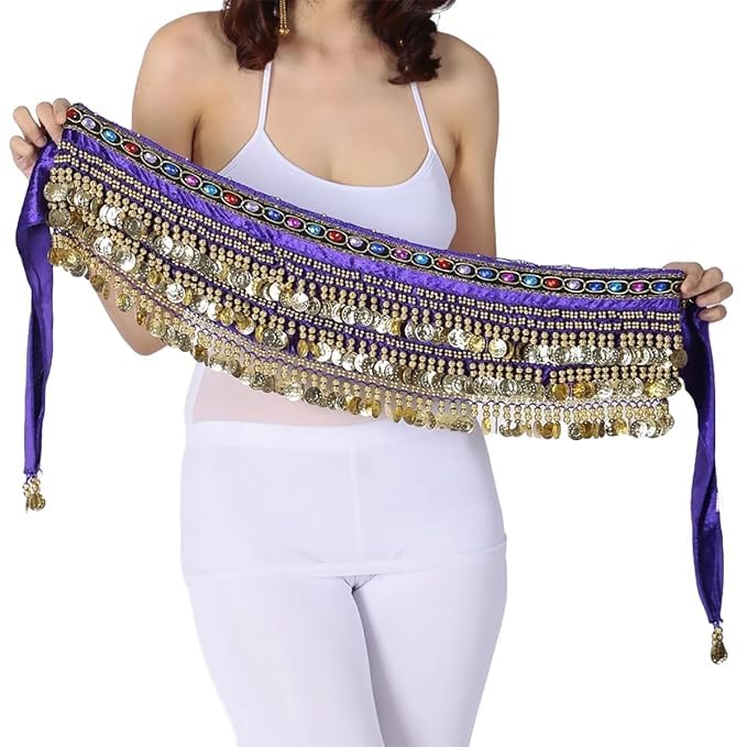 DEVARSHEE Belly Dance Hip Scarf, Gold Coins Waist Belt for Women and Girls (in, Waist, Regular, Purple Premium, Belly Dance)-image-14