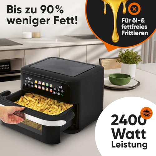 ProfiCook® XXL Heißluftfritteuse | 10L | Öl und Fettfrei | buntes Touch-Display | 2400W Airfryer | Heißluftfritteuse 2 Kammern | 10 Programme | 80-200°C | Heissluftfritteuse | PC FR 1313 H – Bild 2