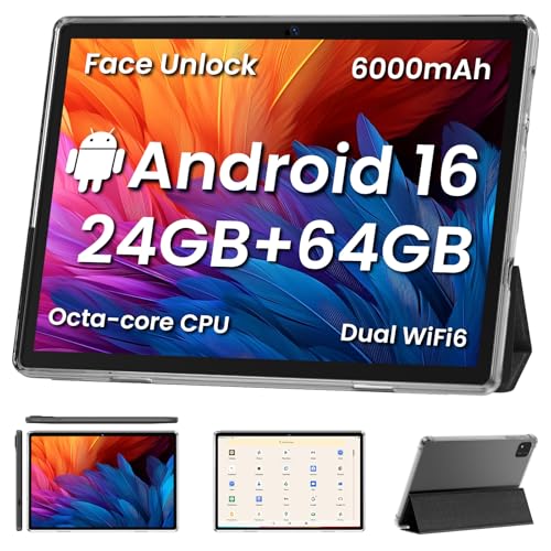 Image of COLORROOM Android16 Tablet,10inch Tablet with Case, Octa Core CPU,Black | 24GB+64GB+512GB Expansion, 6000mAh Battery+18W Fast Charging, Dual WiFi, Dual Cameras,Support Widevine L1 Google Kids Space