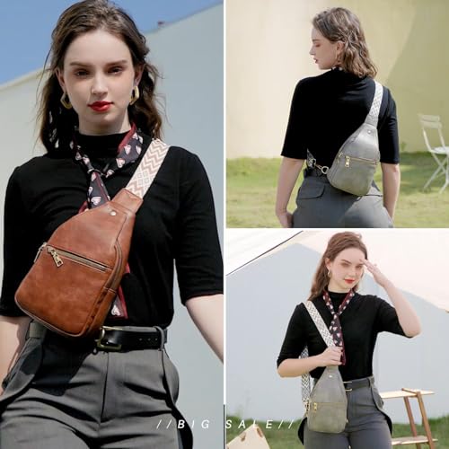 Image of Crossbody Sling Bag Purse for Women - Small Chest Fanny Pack Trendy Travel Faux Leather Cross Body Bags with Adjustable Strap