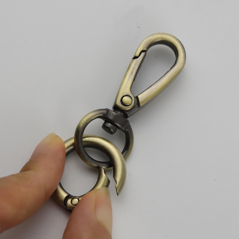 Gancho giratorio de doble apertura para llavero, cierre de langosta, clip de resorte, gancho a presión con anillo para llaves, cordones, joyas, bricolaje (bronce)