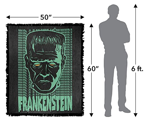Logovision Universal Monsters Blanket, 50 Inchx60 Inch Frankenstein Neon Woven Tapestry Cotton Blend Fringed Throw Blanket thumb #1