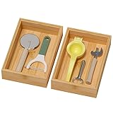 Lixple Bambus-Schubladen-Organizer, Besteck-Organizer für Küchenschublade, stapelbarer Utensilien-Organizer, 2 Stück, Besteck-Organizer für Schublade, Holz-Aufbewahrungsbox (Bambus, 22,9 x 15,2 x 5,1