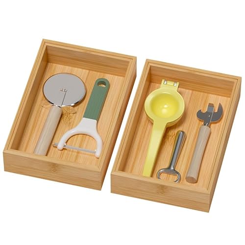 Lixple Bamboo Drawer Organizer, Cutlery Silverware Organizer for Kitchen Drawer,