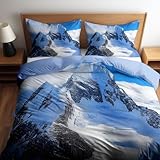 Photo Gallery set copripiumino 180 x 220 cm, motivo: montagna nevosa, caduta d acqua del picco, set di 3 pezzi, blu chiaro, in microfibra, reversibile, facile da pulire, anallergico, per bambini o adolescenti Photo Gallery set copripiumino 180 x 220 cm, motivo: montagna nevosa, caduta d acqua del picco, set di 3 pezzi, blu chiaro, in microfibra, reversibile, facile da pulire, anallergico, per bambini o adolescenti