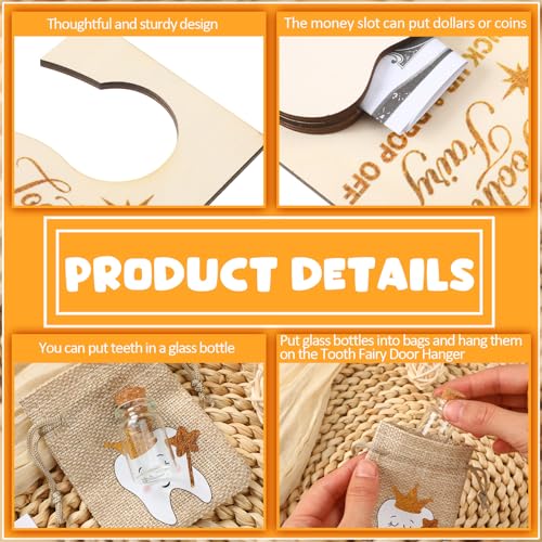 Image of DoubleFill Fairy Tooth Gift Holder Bag Door Hanger Lost Teeth Keepsake Box Tooth Fairy Kit Stores Back to School Gift for Lost Teeth Boy Girl Primary School Classroom Gifts(Classic,Light Brown)